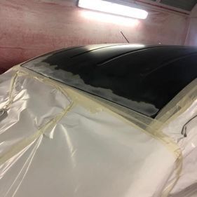 Top view of a vehicle being resprayed