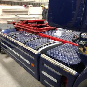 Close-up of a refurbished lorry trailer